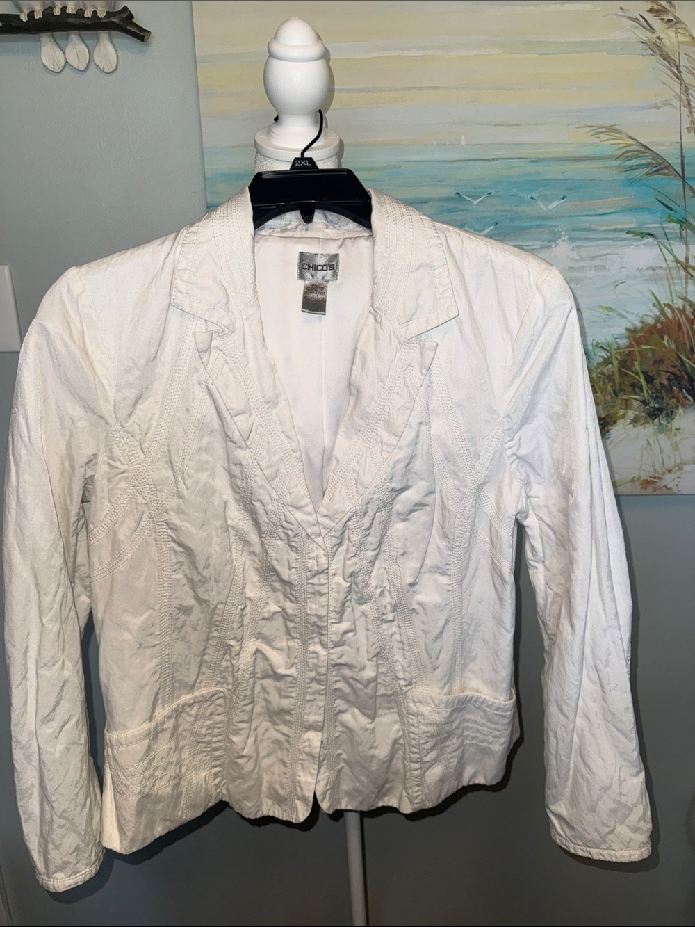Chico's White Textured Tailored Blazer